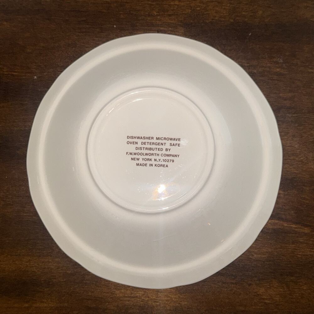 Vintage FW Woolworth Pink Folk Floral 9” Scalloped Serving Bowl Cottagecore - Picture 4 of 8
